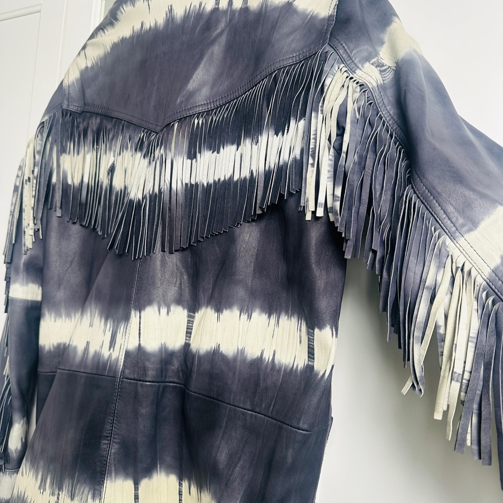 Sea New York **RARE** Zelda 100% Leather Fringe Jacket Tie Dye - Picture 9 of 11